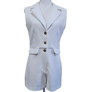 Zara White Blazer Style Romper Sleeveless Button Front Size S